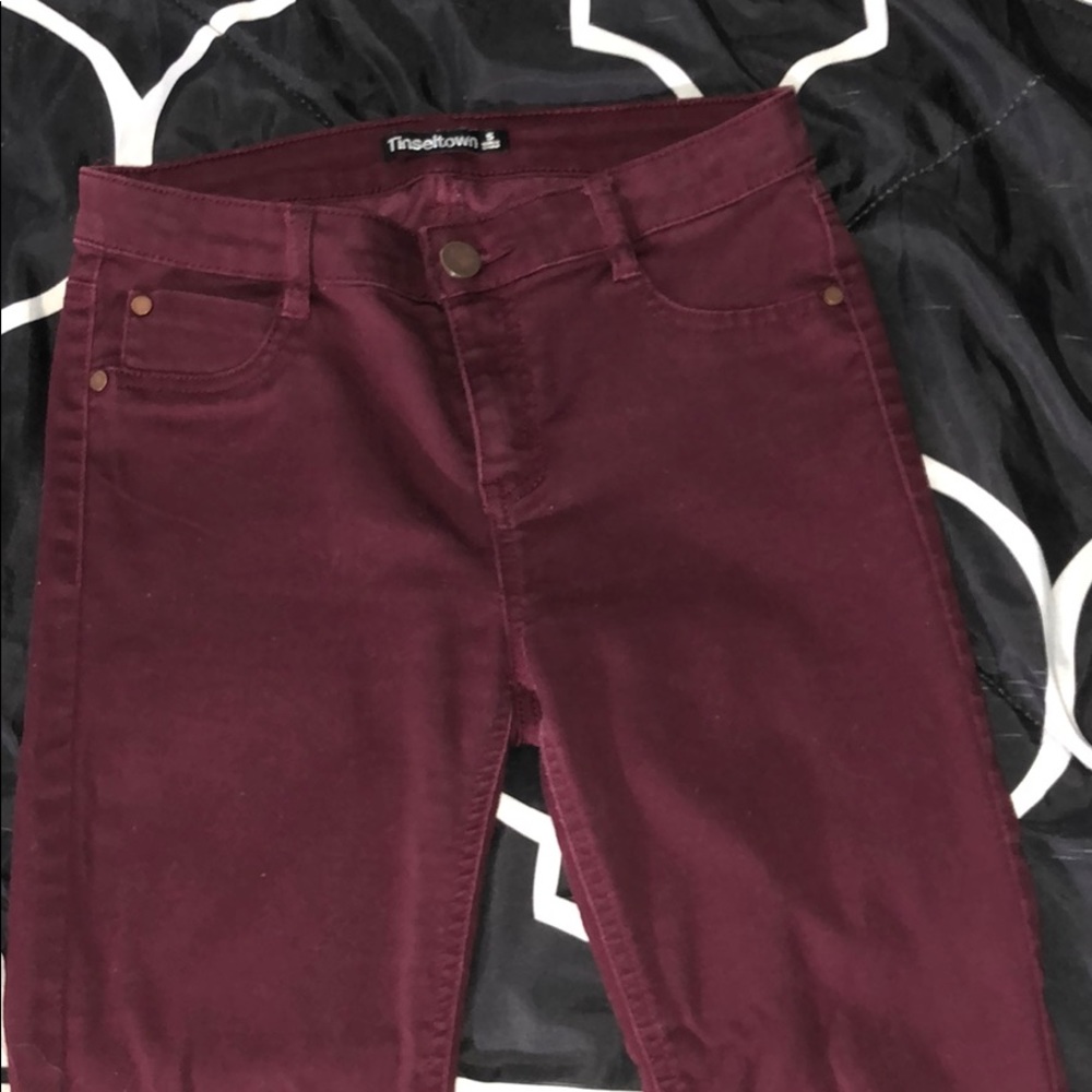 Burgundy skinny jeans